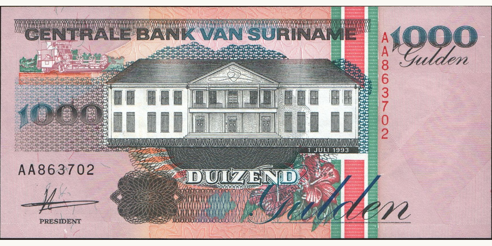 1000 gulden Суринам 1993 — Лицевая сторона