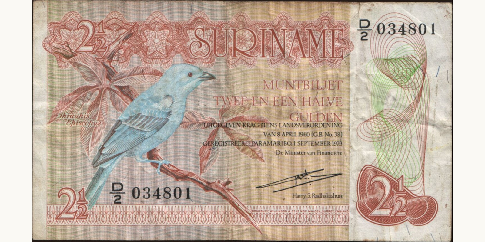 2 gulden Суринам 1973 — Лицевая сторона