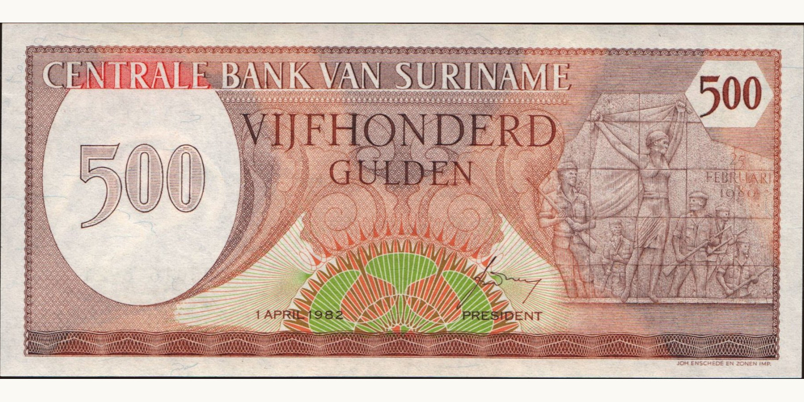 500 gulden Suriname 1982 — Front side