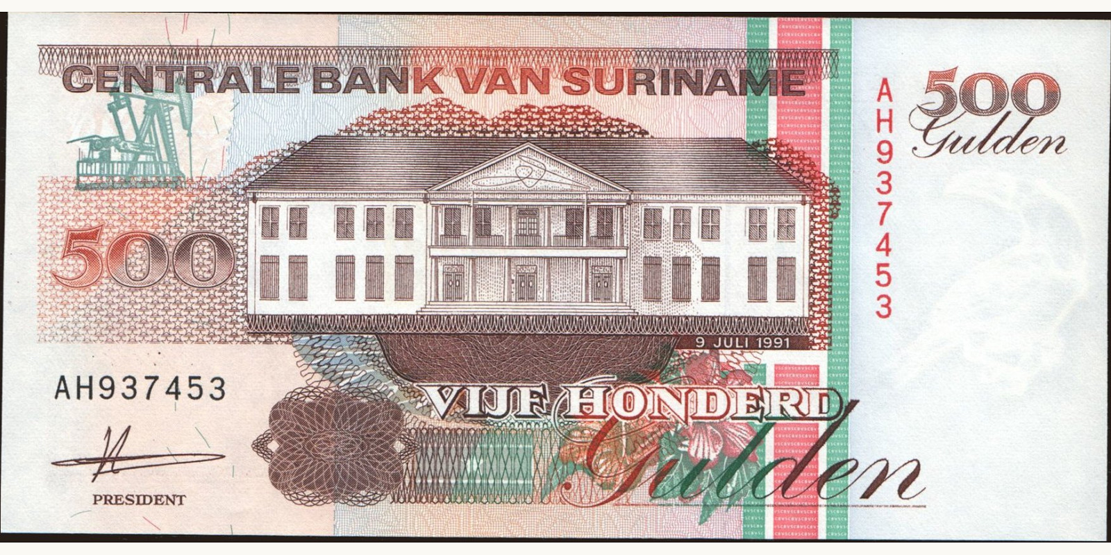 500 gulden Suriname 1991 — Front side