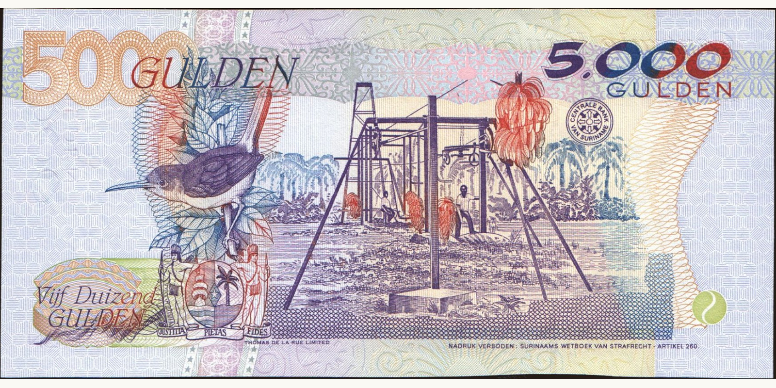 5000 gulden Суринам 1997 — Оборотная сторона