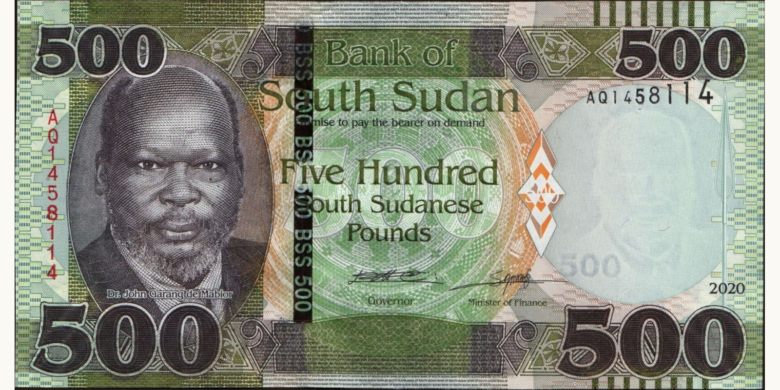 500 pounds Южный Судан 2020 — Лицевая сторона