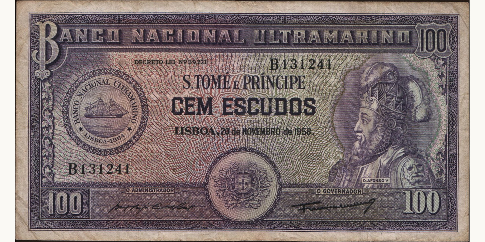 100 escudos Сан-Томе и Принсипи 1958 — Лицевая сторона