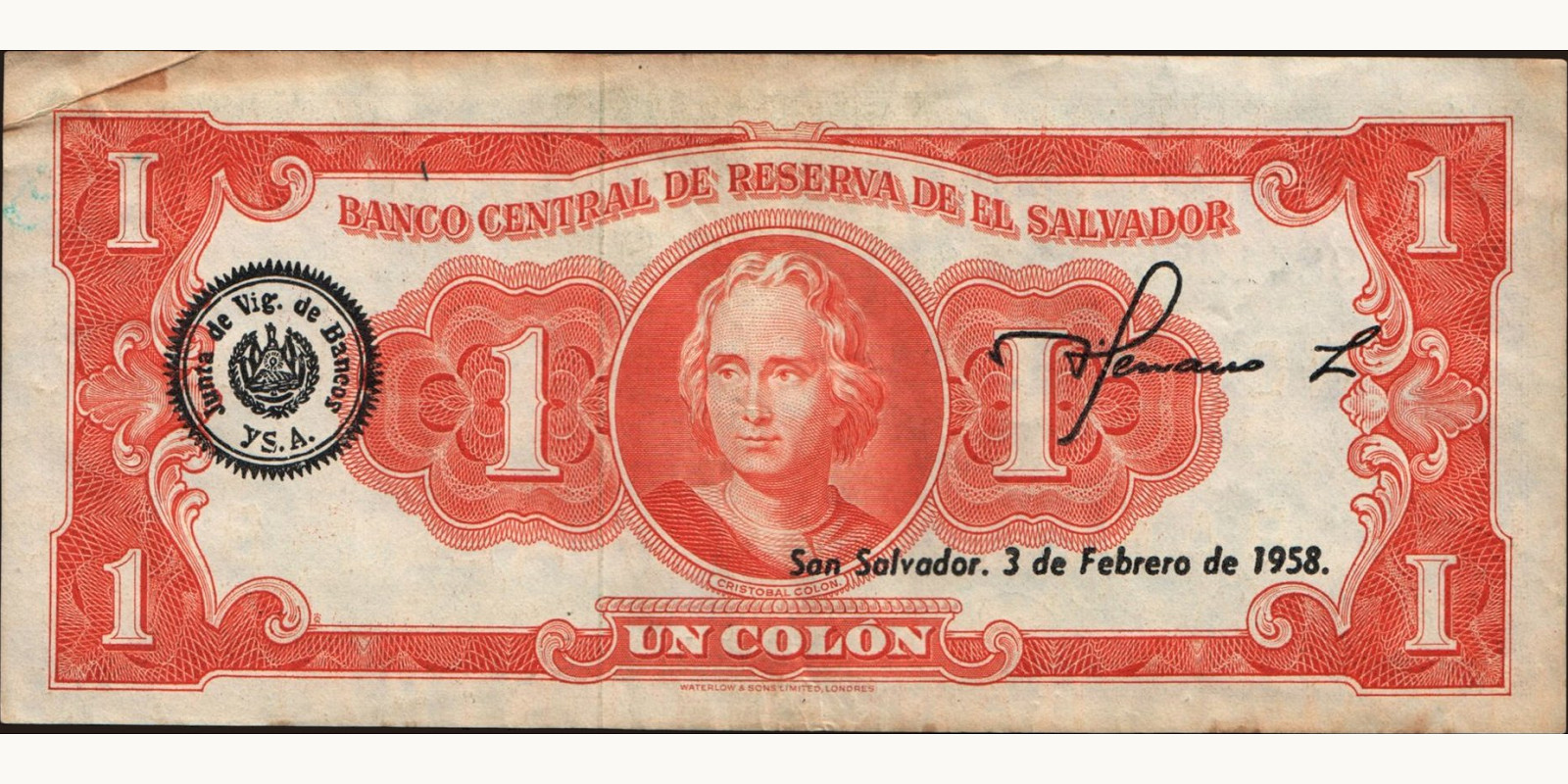 1 colones Сальвадор 1958 — Оборотная сторона