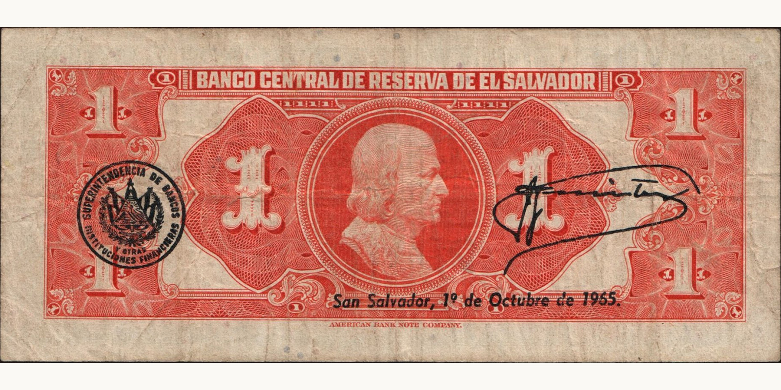 1 colones Сальвадор 1965 — Оборотная сторона