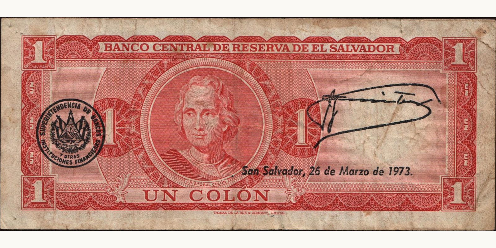 1 colones Сальвадор 1973 — Оборотная сторона
