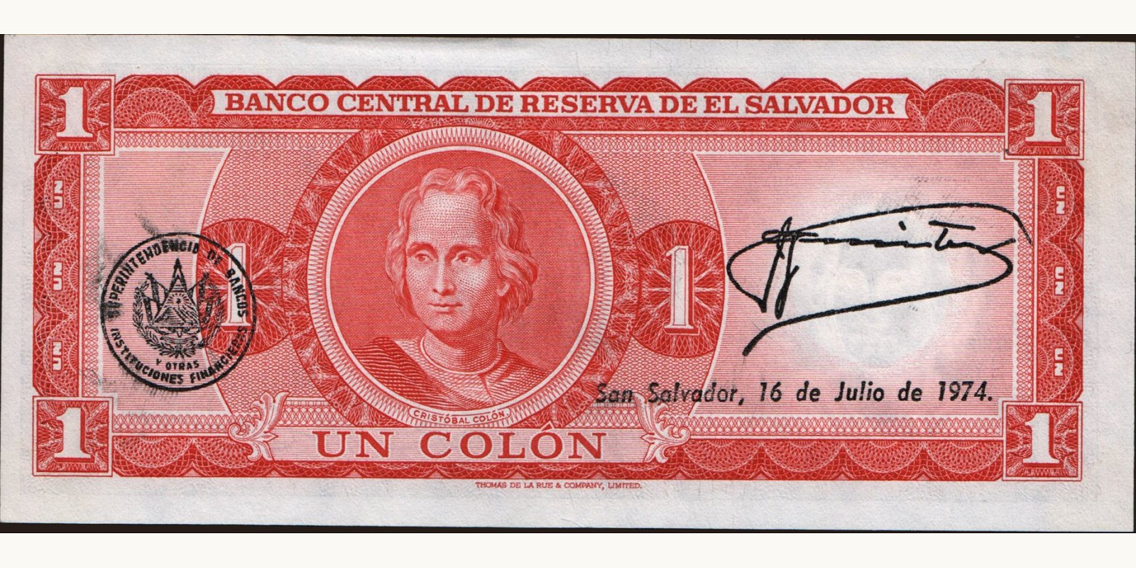 1 colones Сальвадор 1974 — Оборотная сторона