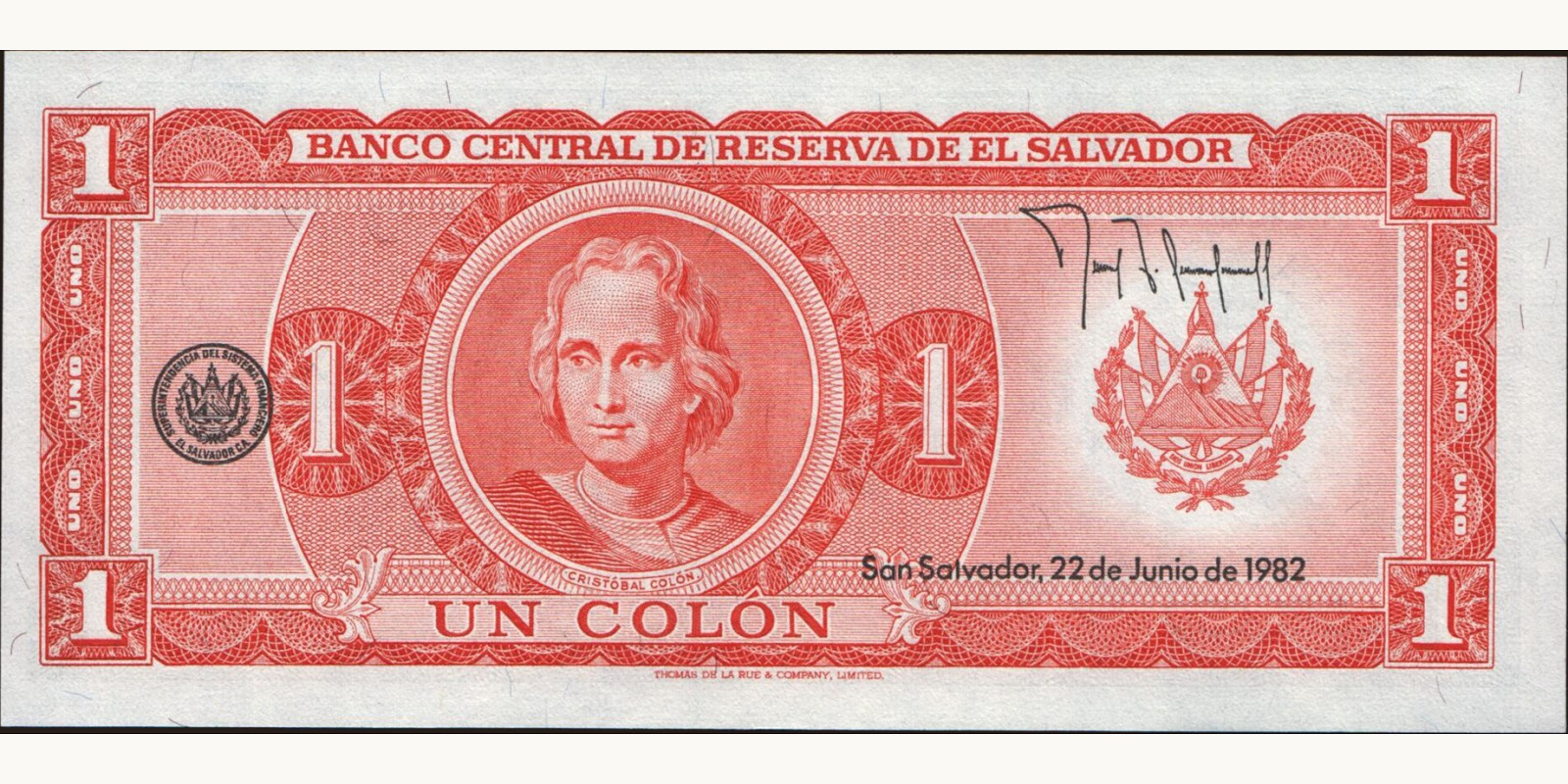 1 colones Сальвадор 1982 — Оборотная сторона