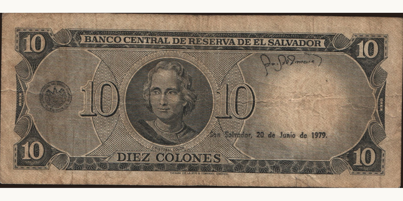 10 colones Сальвадор 1979 — Оборотная сторона