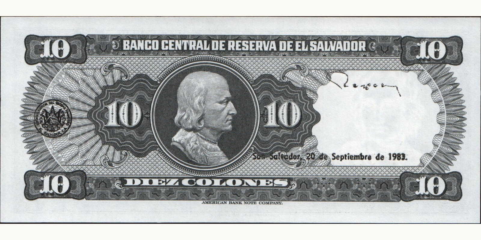 10 colones Сальвадор 1983 — Оборотная сторона