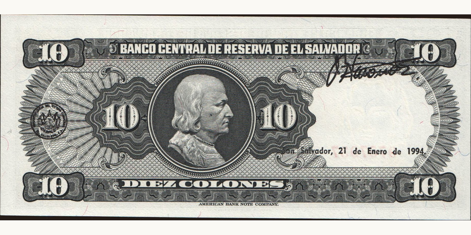 10 colones Сальвадор 1988 — Оборотная сторона