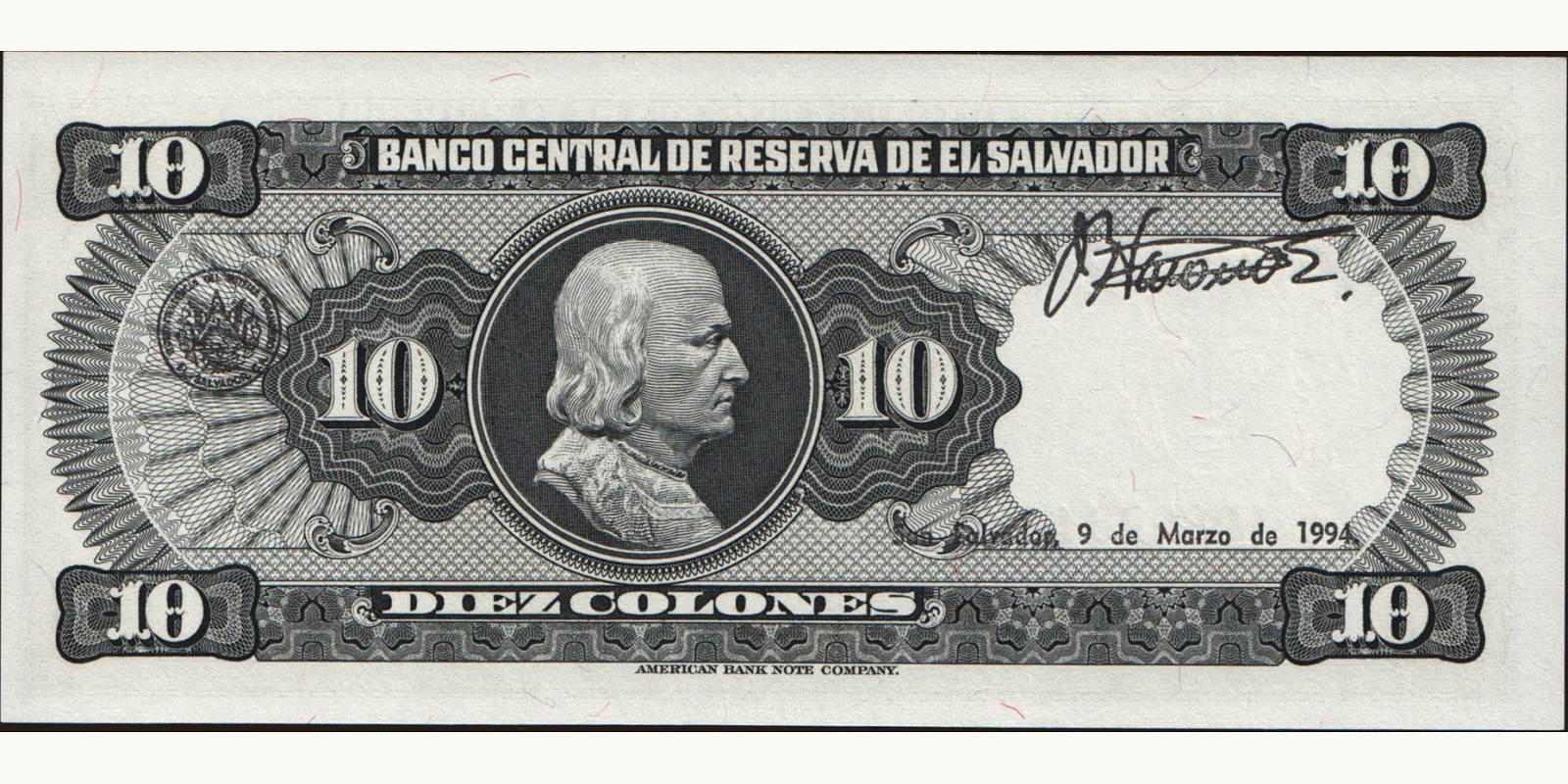 10 colones Сальвадор 1994 — Оборотная сторона
