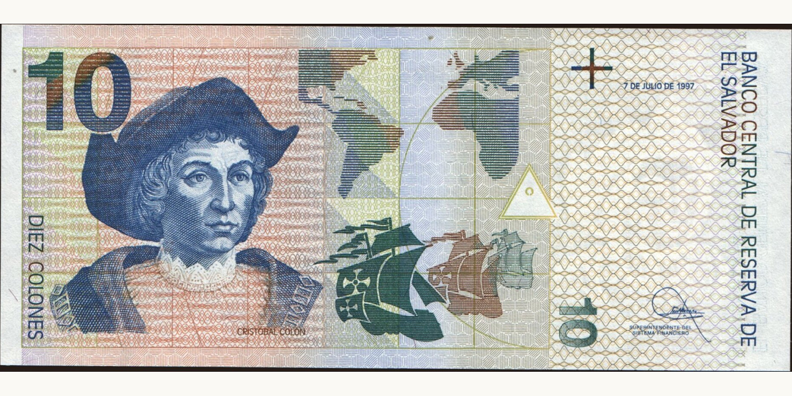 10 colones Сальвадор 1997 — Лицевая сторона