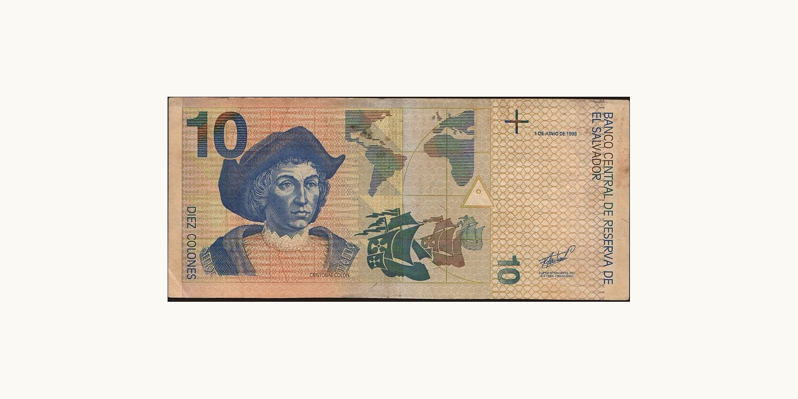 10 colones Сальвадор 1998 — Лицевая сторона