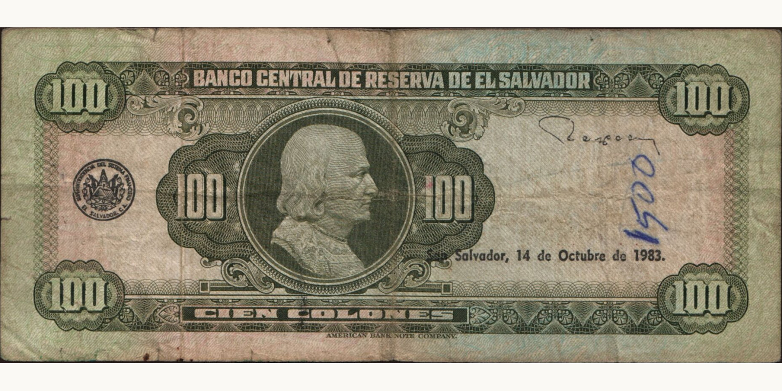 100 colones Сальвадор 1983 — Оборотная сторона