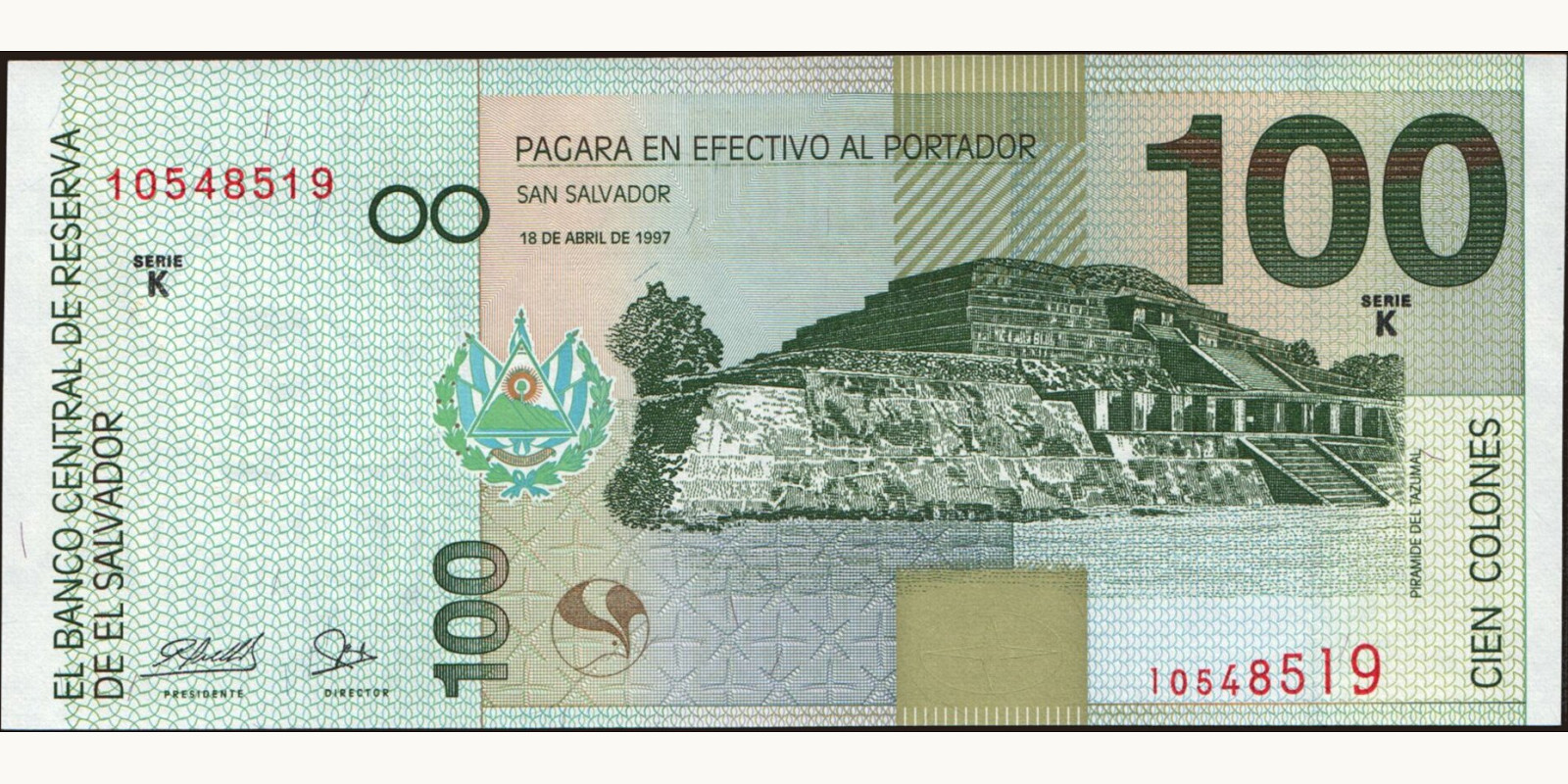 100 colones Сальвадор 1997 — Оборотная сторона