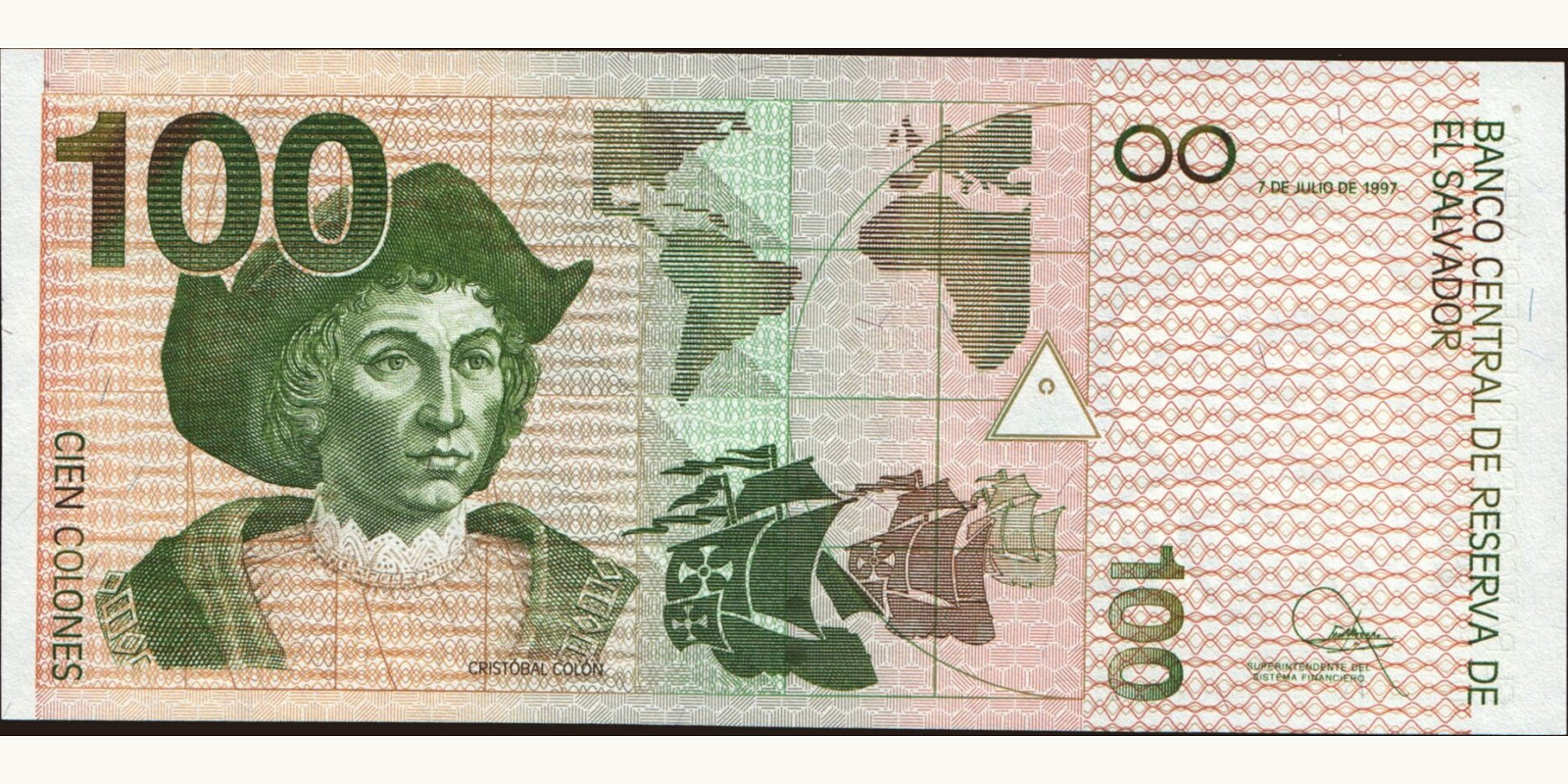 100 colones Сальвадор 1997 — Лицевая сторона