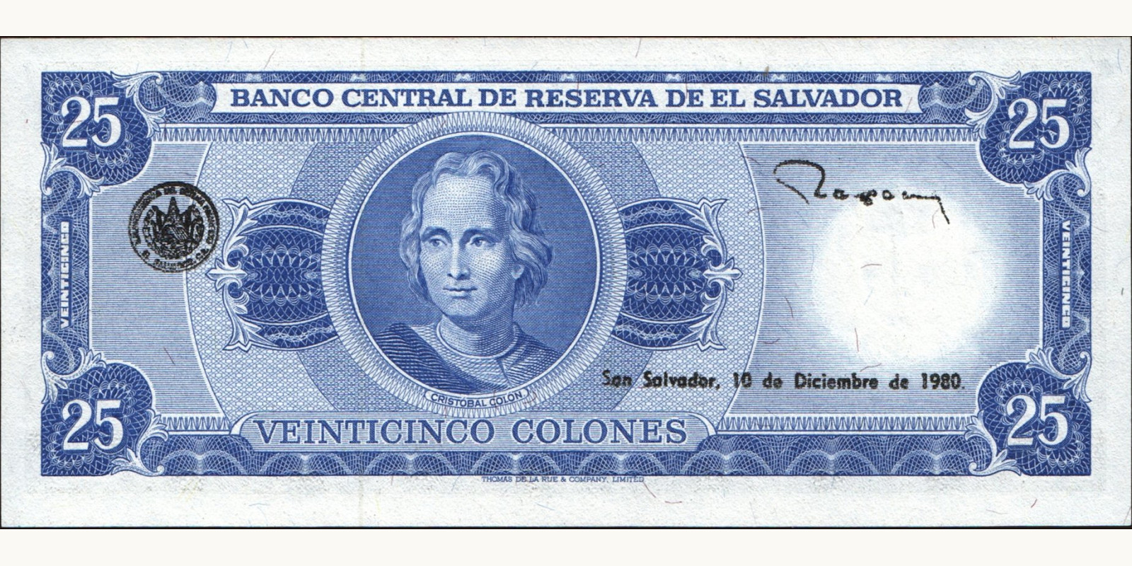 25 colones Сальвадор 1980 — Оборотная сторона