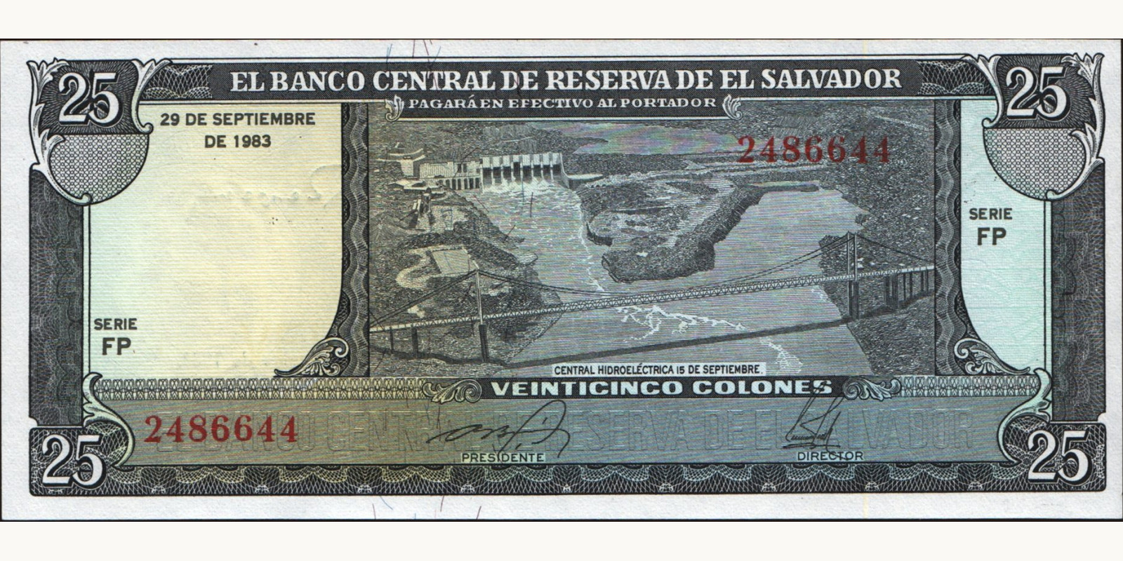 25 colones El Salvador 1983 — Front side
