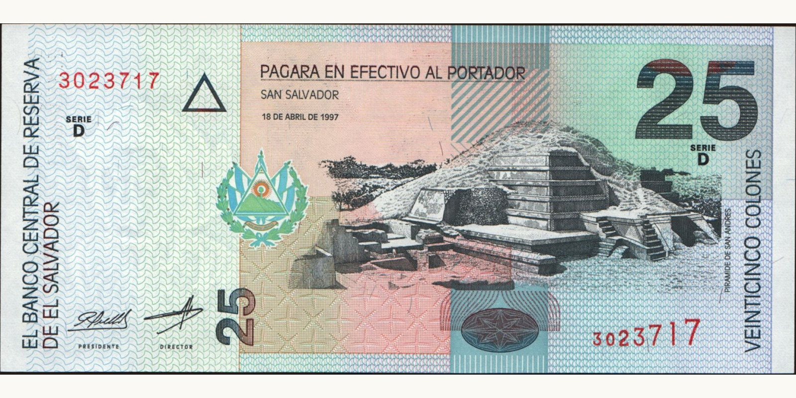 25 colones Сальвадор 1997 — Оборотная сторона