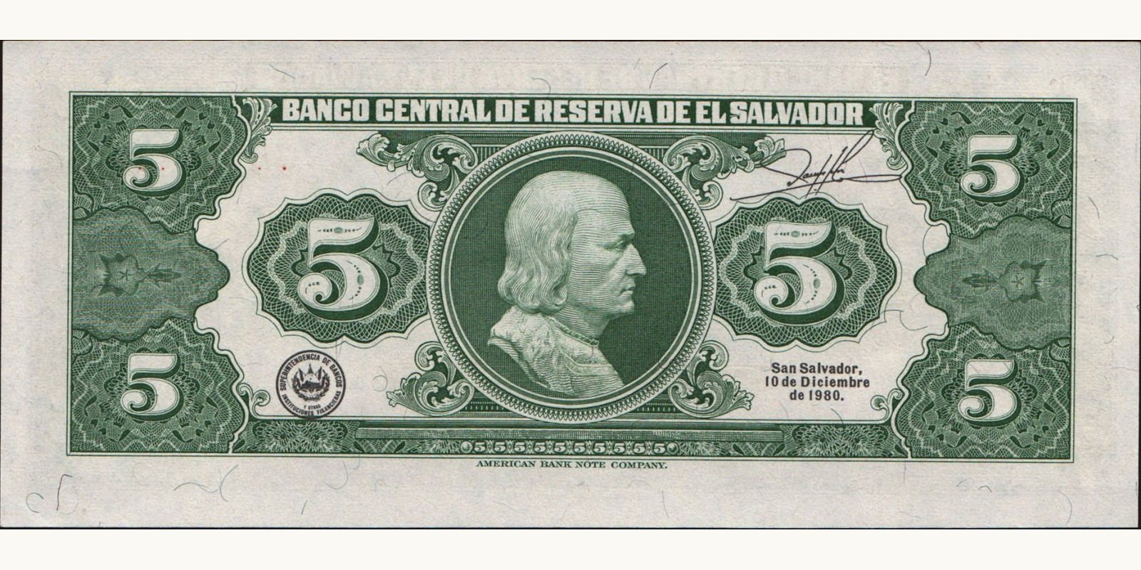 5 colones Сальвадор 1980 — Оборотная сторона