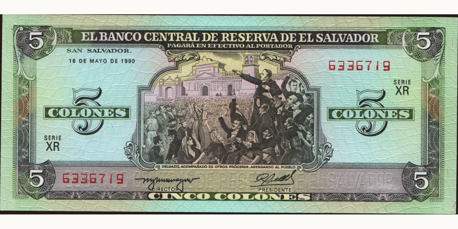 5 colones Сальвадор 1990 — Лицевая сторона