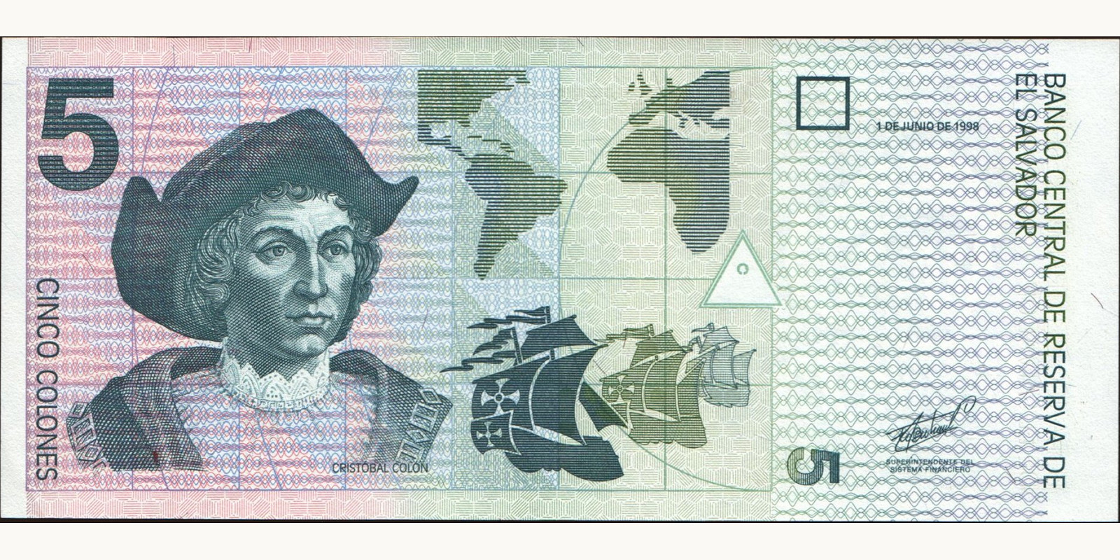 5 colones El Salvador 1998 — Back side