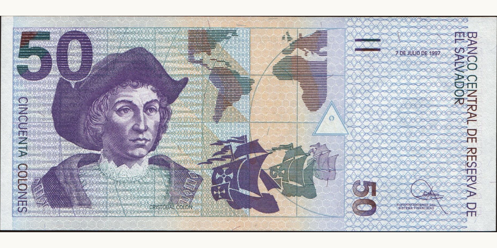 50 colones Сальвадор 1997 — Лицевая сторона