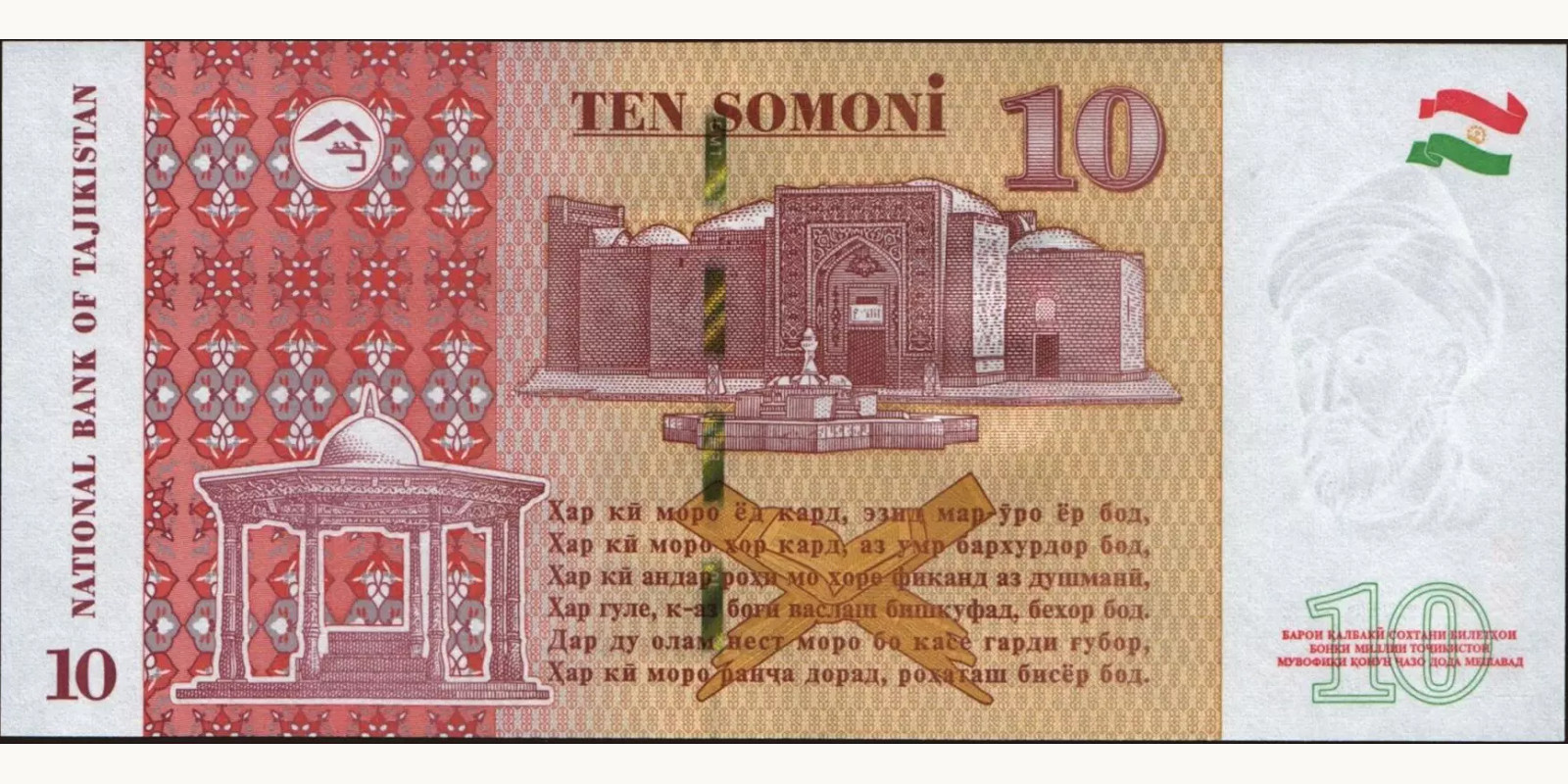 10 som Таджикистан 2021 — Оборотная сторона