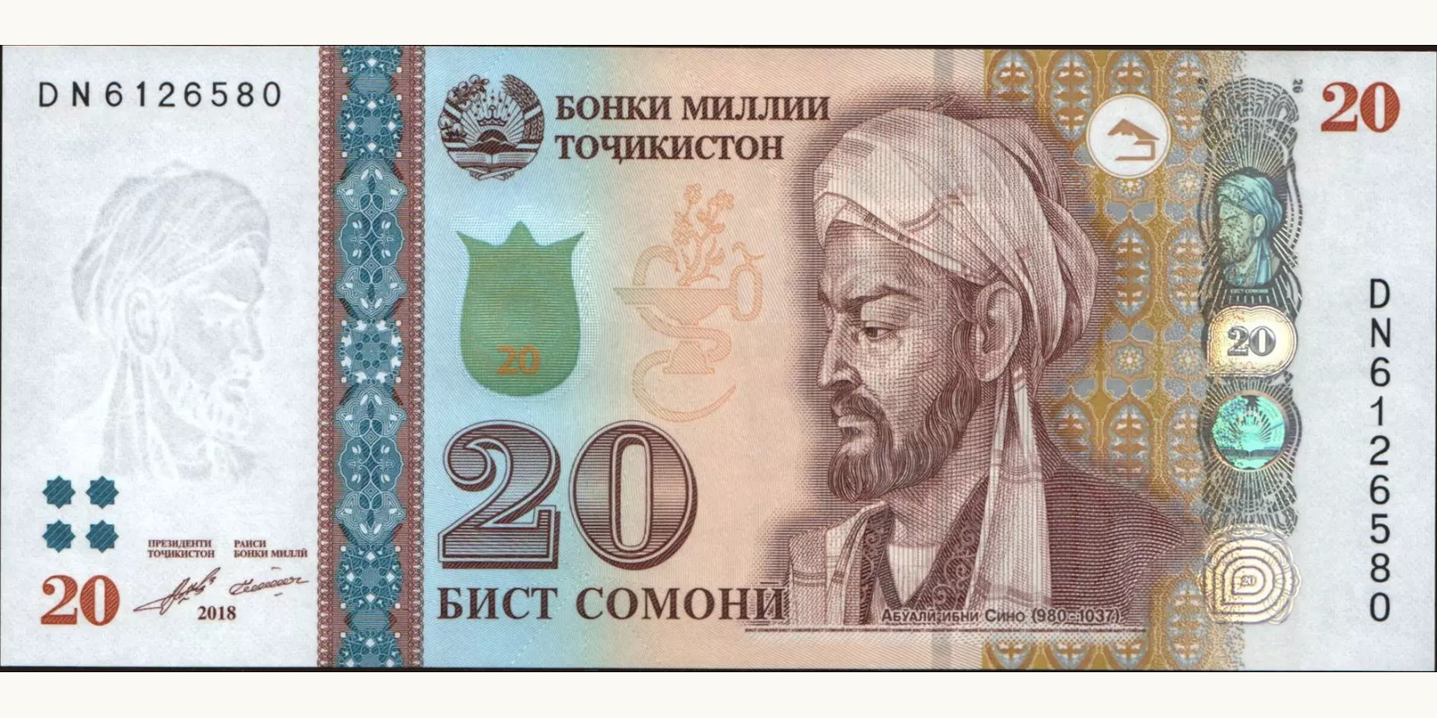 20 som Tajikistan 2018 — Front side