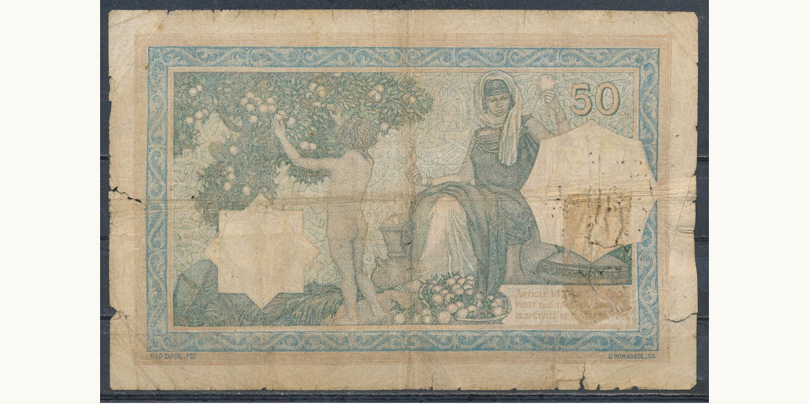 50 franc Тунис 1928 — Оборотная сторона
