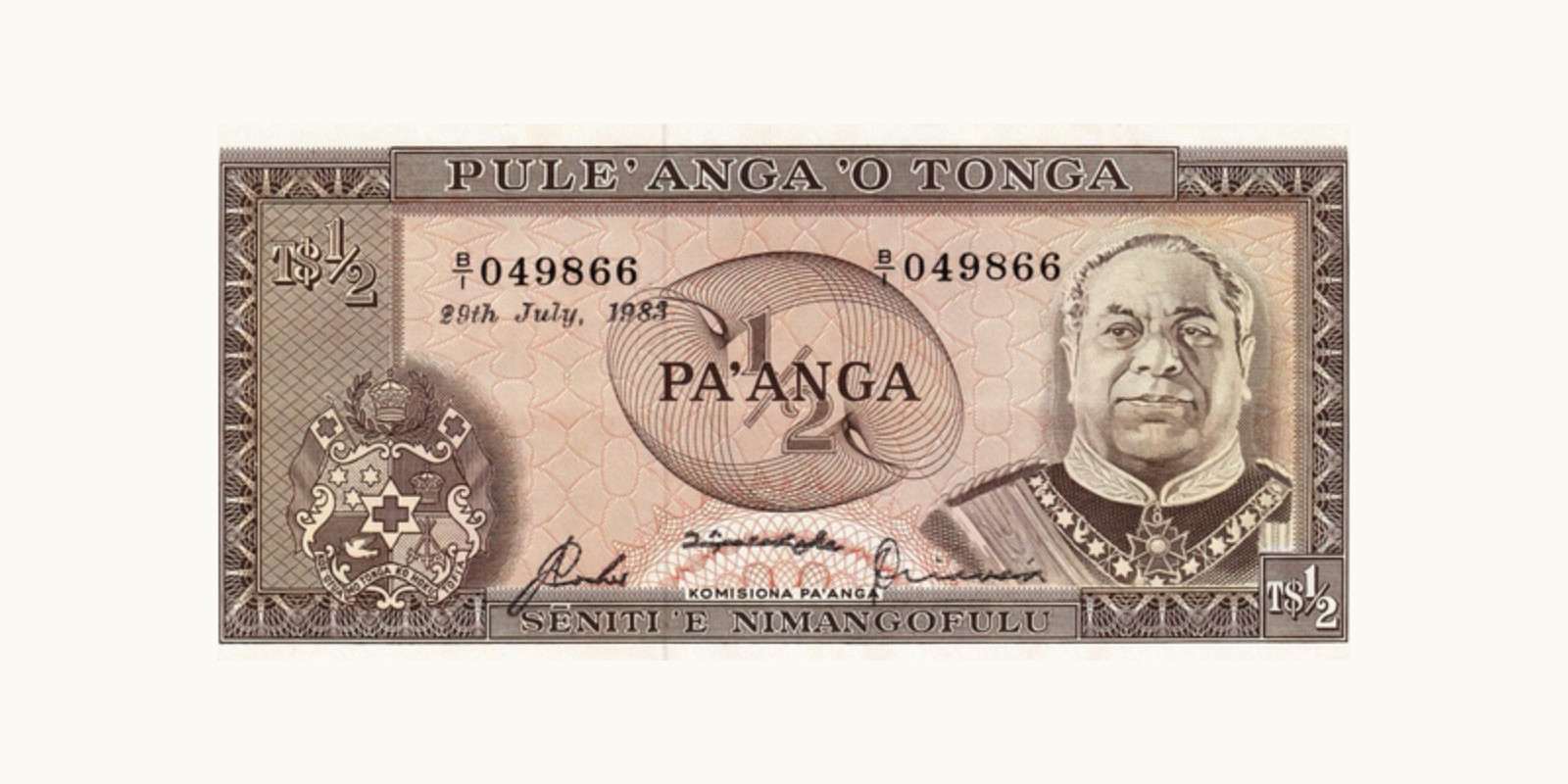 1/2 panga Тонга 1983 — Лицевая сторона