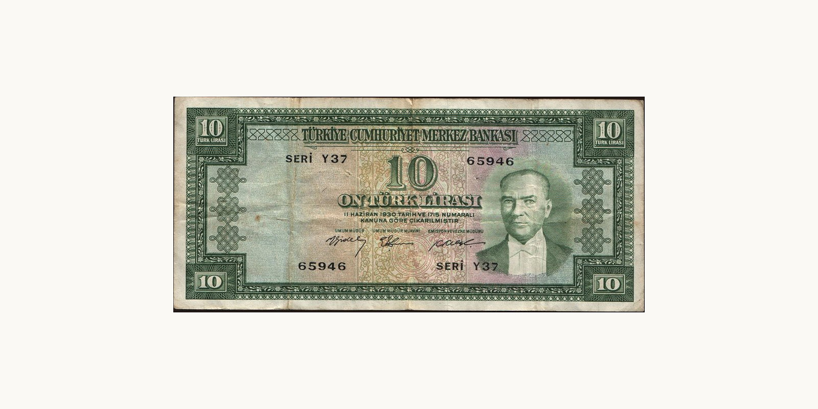 10 lira Turkey 1958 — Front side