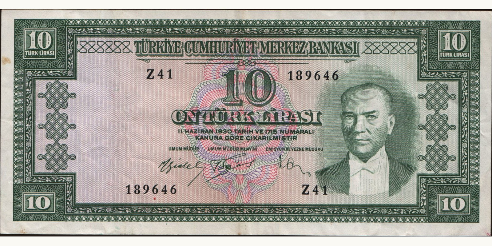 10 lira Turkey 1961 — Front side