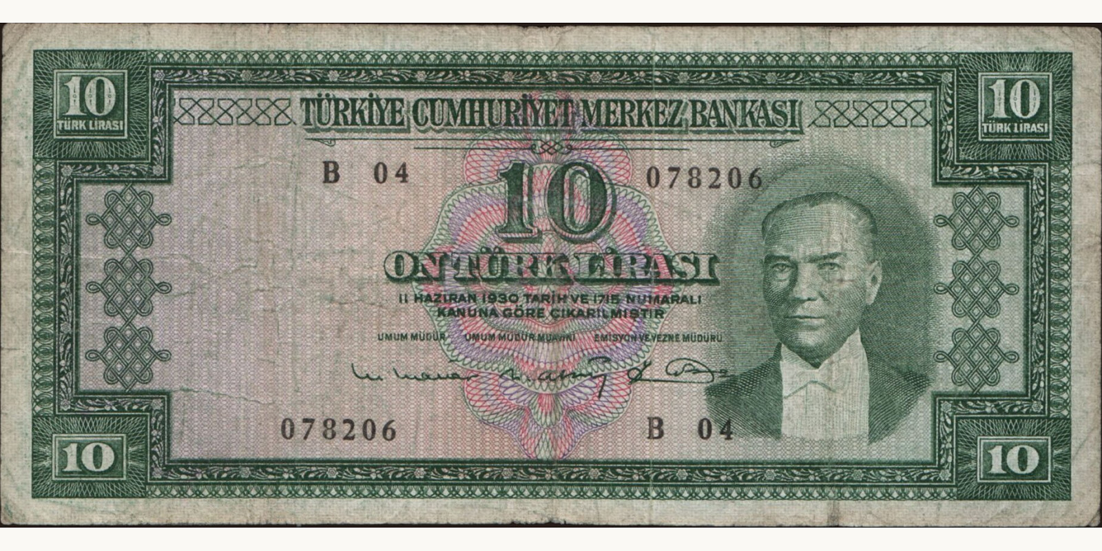10 lira Турция 1963 — Лицевая сторона