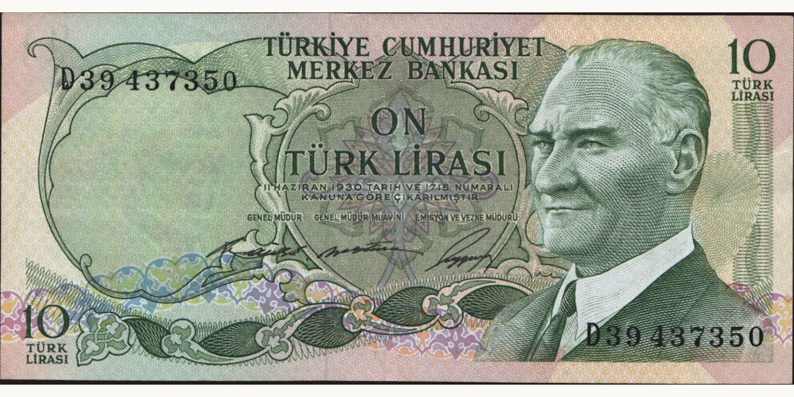 10 lira Турция 1966 — Лицевая сторона