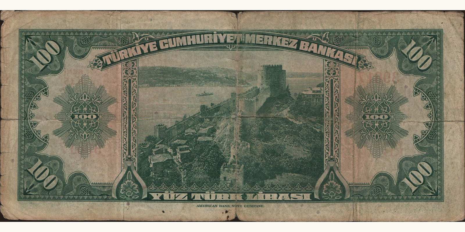 100 lira Turkey 1947 — Back side