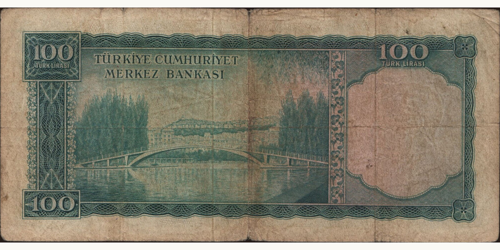 100 lira Turkey 1956 — Back side