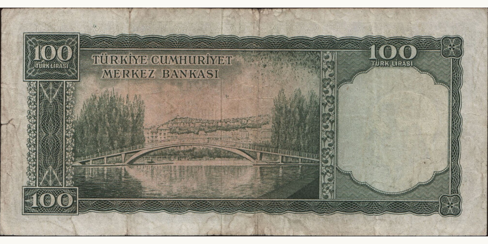 100 lira Turkey 1958 — Back side