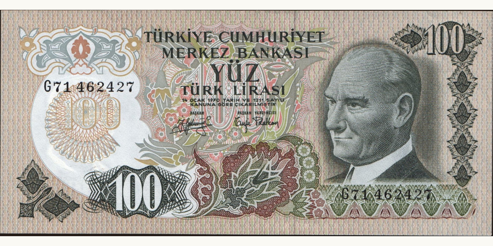 100 lira Turkey 1979 — Front side
