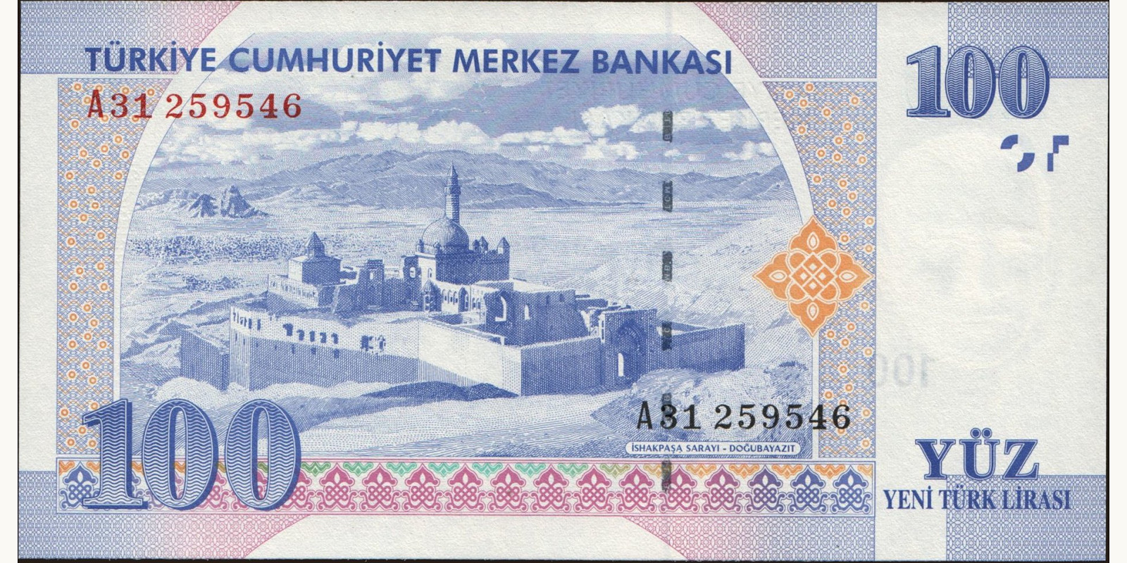 100 lira Турция 2005 — Оборотная сторона