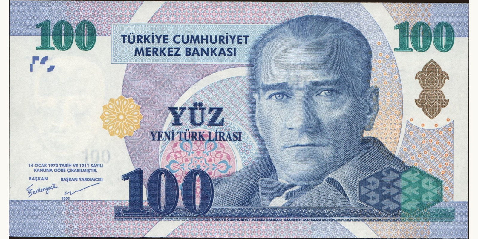 100 lira Турция 2005 — Лицевая сторона
