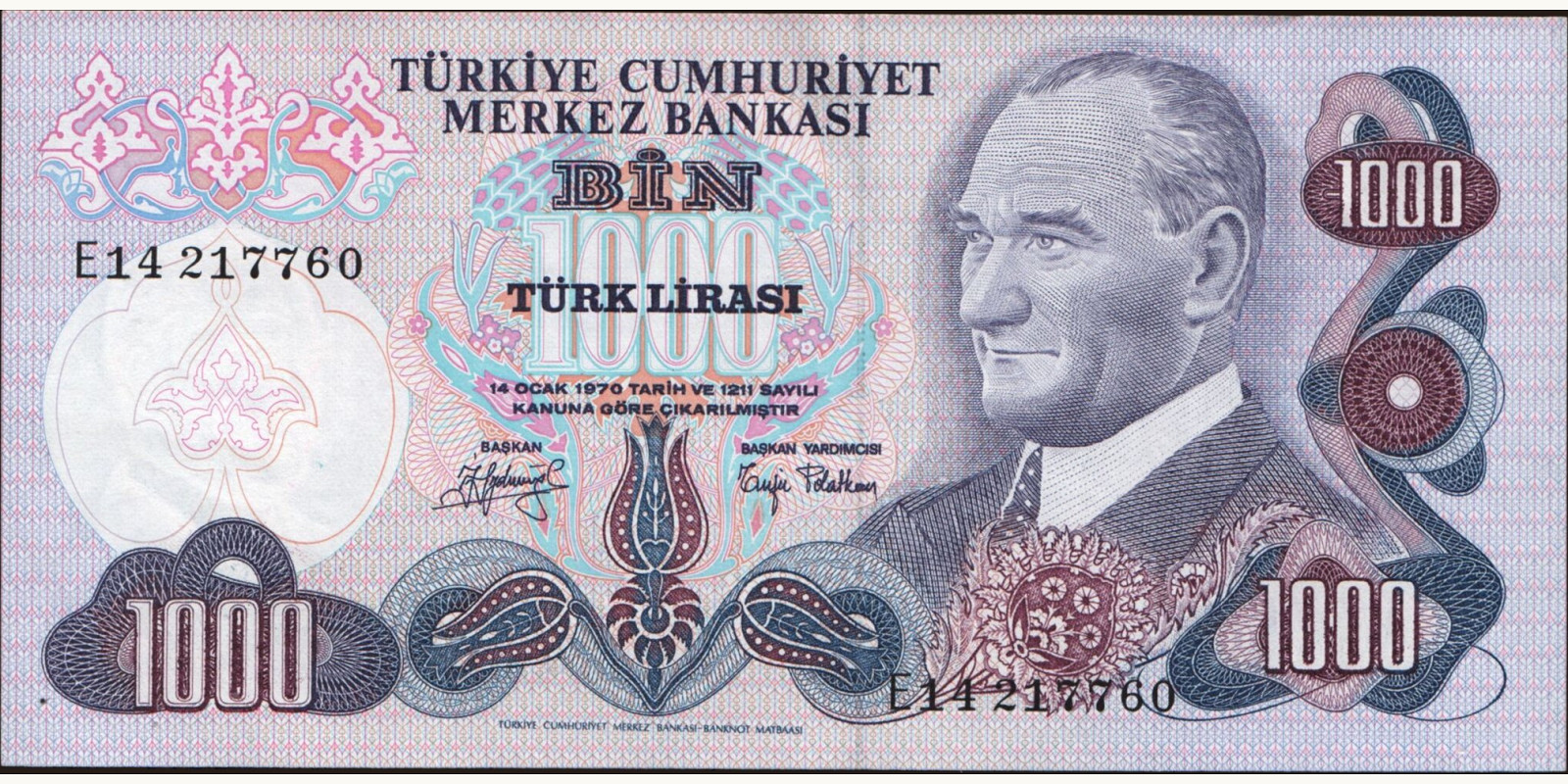 1000 lira Турция 1979 — Лицевая сторона