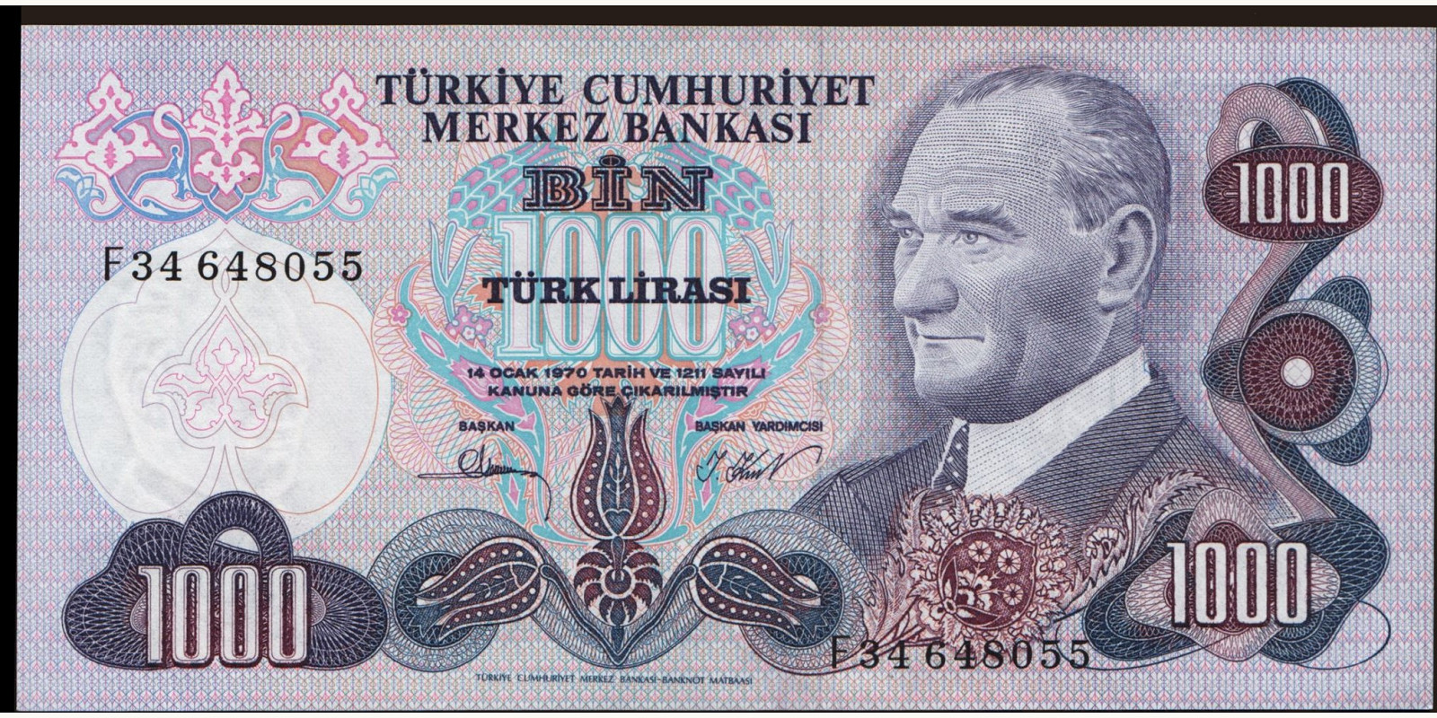 1000 lira Турция 1981 — Лицевая сторона