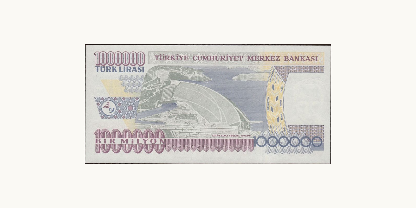 1000000 lira Турция 2002 — Оборотная сторона