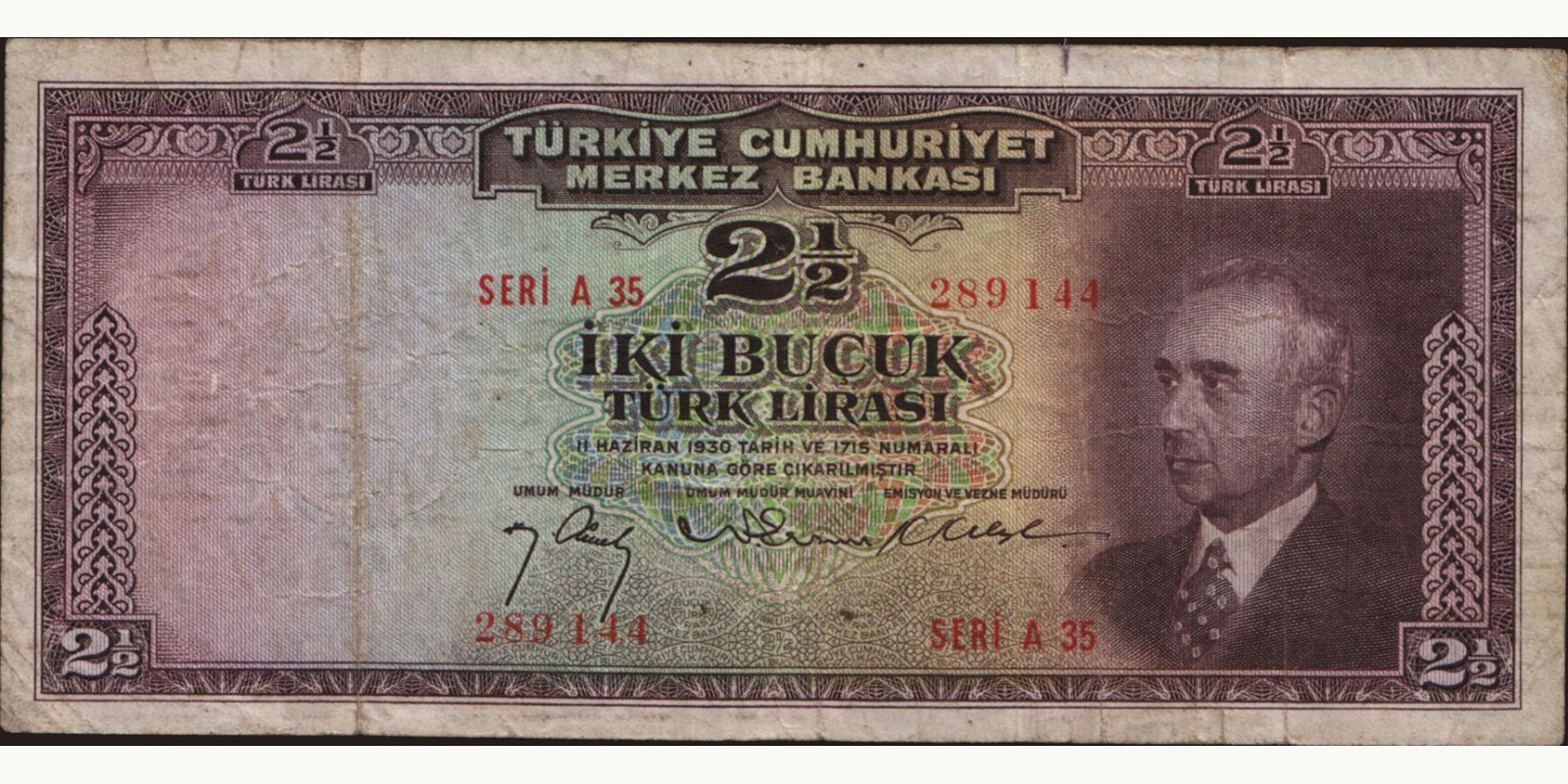 2 lira Turkey 1947 — Front side
