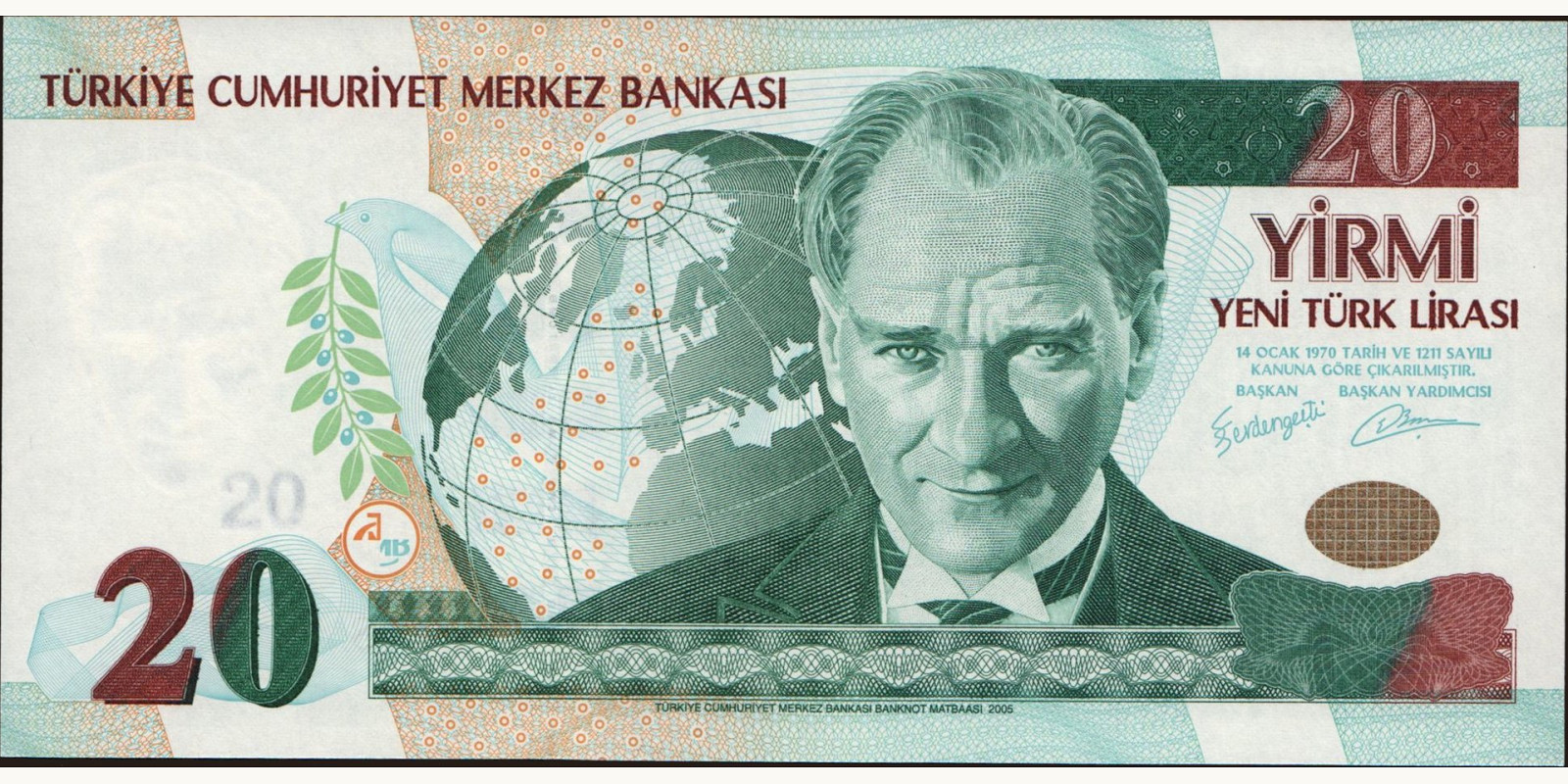 20 lira Турция 2005 — Лицевая сторона
