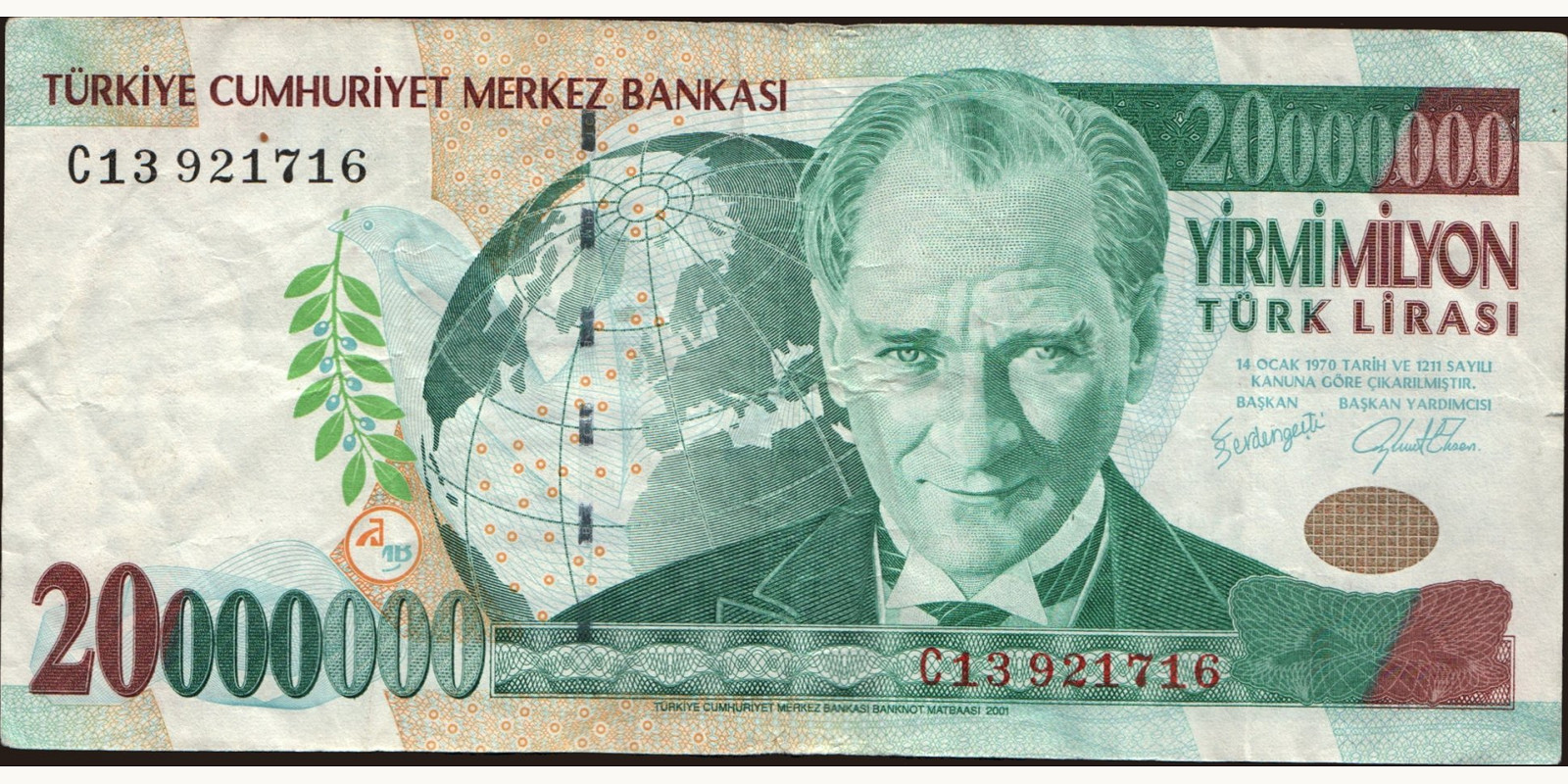 20000000 lira Turkey 1997 — Front side