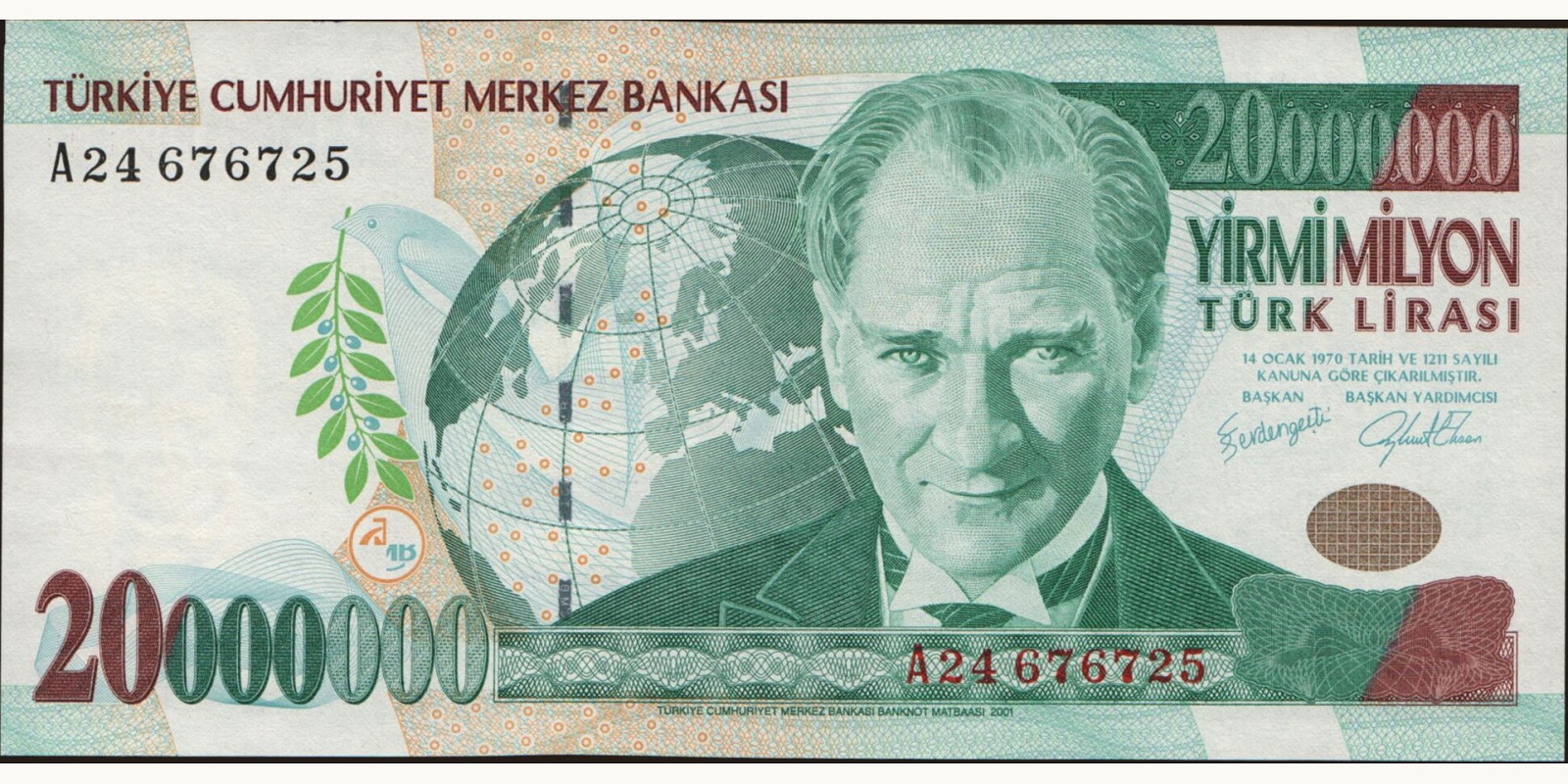 20000000 lira Turkey 1999 — Front side