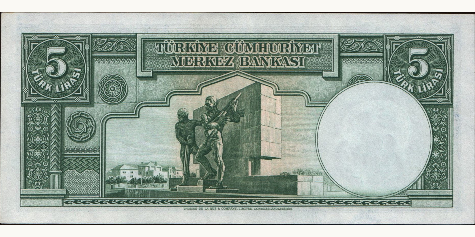 5 lira Turkey 1938 — Back side